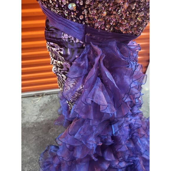 Panoply Purple Animal Printed Iridescent Ruffled Long Train Dress Size 8 - Picture 10 of 10